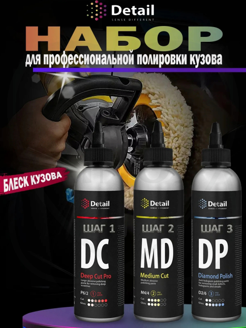 Набор пасты для профессиональной полировки кузова Detail
